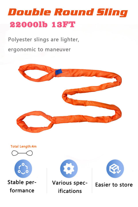 Heavy Duty Round Sling Workhorse 22000Lb 13Ft Polyester Rigging Sling For Hoist Lifting Endless Lift Sling For Industrial Use 10 Ton