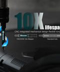 Impact Torx Bit Set in use with CNC integrated design and 10x lifespan text shown, focus on tamper proof bits.