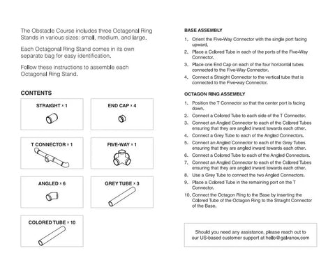 Drone Obstacle Course Kit assembly instructions with connector parts and PVC tubes illustrated.