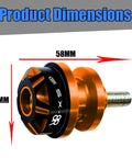 GSX 8R CNC Aluminum Swingarm Spool Slider Kit Orange Anodized Pro Grade Motorcycle Accessory dimensions 58mm x 34mm