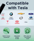 Sapphire Pro Level 2 EV Charger 240V 48A Hardwired Or 40A NEMA Plug, showing compatibility with Tesla and other car brands.