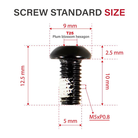 12 Pack 6 Bolt Bicycle Disc Brake Bolts M5x10mm For MTB Rotors Black Stainless Steel Hardware measurement diagram