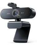 Hassle Free 4K Webcam For PC With Smart Optical Tracking And Dual Noise Cutting Mics Plug And Play Streaming Gear, angled view.