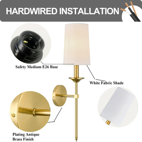 Polished Brass Wall Sconces Set Of Two Candle Style Terrace Lights In Pure White With Vintage Black Farmhouse Vibe Perfect For Bedroom Hallway Living Room And Indoor Wall Fixture