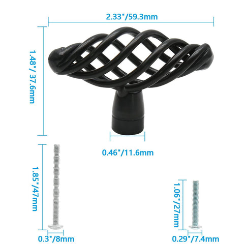 Oval Birdcage Cabinet Knobs Set, 12 Pack Iron Drawer Pulls In Flat Black Finish, 1.48 Inch Length, 2.33 Inch Knob Diameter, Includes Screws And Mounting Hardware, Durable Modern Rustic Hardware For Kitchen Cabinets And Furniture