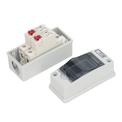 16A DC Miniature Circuit Breaker For DIN Rail Mount 2 Pole Leakage Protector In Outdoor Waterproof Distribution Box With Transparent Cover
