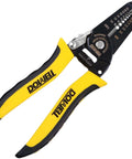 10-22 AWG Wire Stripper Cutter And Multi-Function Hand Tool with yellow and black handle for insulation removal and cutting.