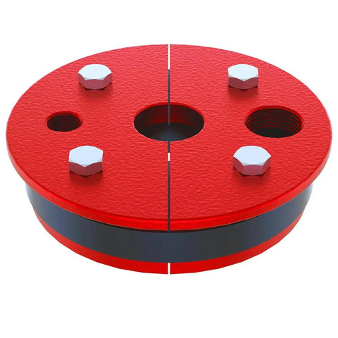 Built Tough Cast Iron Well Seal For Six Inch Casing With One And A Quarter Inch Single Drop Pipe, Red Finish, Top View