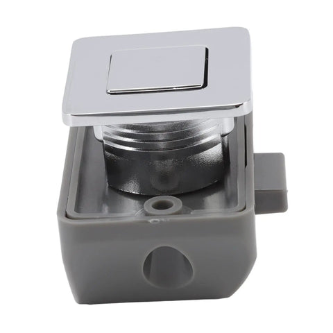 Push Button Cabinet Latch With Locking Knob For RV And Boat Easy Press To Lock And Release Zinc Alloy And ABS Chrome Handle close-up view