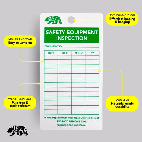 Safety Equipment Inspection Notice for Hazard and Accident Prevention Tags, All In One Lockout Gear Tag Kit, Green White Pack of 20