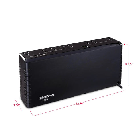 Slim Profile 750VA 450W Standby UPS With Simulated Sine Wave Backup Power, Eight NEMA Outlets for home office and electronics