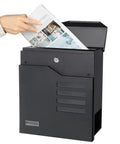 Person inserting mail into Large Capacity Outdoor Wall Mount Mailbox With Key Lock And Newspaper Compartment, 14.4x13x4.2 inches