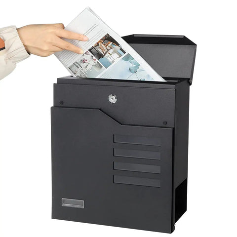 Person inserting mail into Large Capacity Outdoor Wall Mount Mailbox With Key Lock And Newspaper Compartment, 14.4x13x4.2 inches