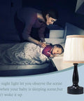 Lit Two Pack Battery Powered LED Night Lights Portable Dimmable Warm White Eye Protection Lamps With Remote Set Of 2 in bedroom scene