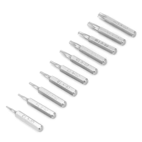 Pro Heavy Duty Precision Screwdriver Bit Set 10 Piece CRV Steel Star Tips For Phone Repair Electronics Maintenance Compact Fix Tools Kit with diverse star tips.