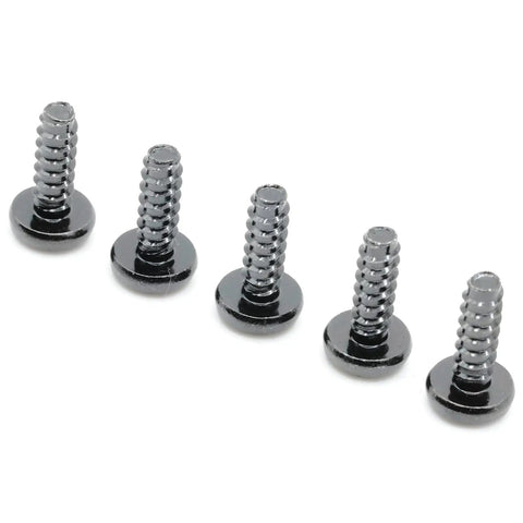 T4 X 12Mm Metric Self Tapping Screws With Pan Head And Phillips Drive Black Oxide Steel for Heavy Hitter performance, five screws aligned.