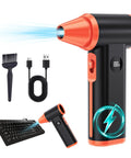 Rechargeable Cordless Air Duster Handheld Blower Up To 130000 RPM For PC Keyboard Car Home Office Quiet Under 85 DB USB Rechargeable Turbo Jet Dryer Powerful Yet Gentle Cleanup Black Orange with accessories.