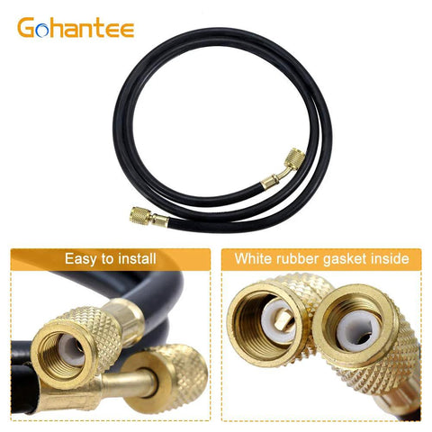 R410A AC refrigerant charging hose, 59 in long with 1/4 in SAE female flare brass fittings, 800 PSI