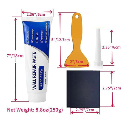 Drywall Patch Repair Kit 250g with scraper, quick dry putty for holes, cracks, and dents on concrete and plaster.