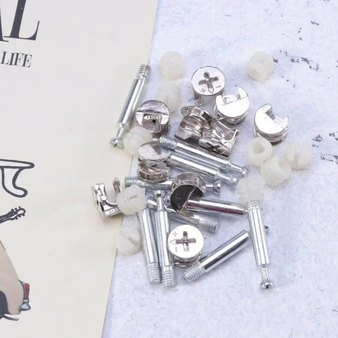 Furniture Cam Lock Fittings Set 24 Pieces White Iron Plastic Nylon For Cabinet Assembly With Uniform Force And Stable Corner