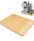Premium Bamboo Sliding Tray For Small Espresso Machines, Quick Glide Caddy with machine and side slot detail