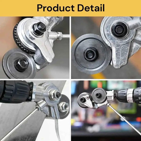 Close-up of Heavy Duty Electric Drill Shears Attachment For Cutting Iron White Steel Copper And Aluminum Sheet Metal Nibbler Tool.