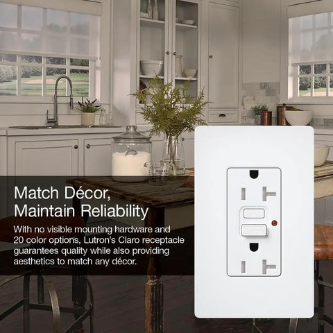 Self-Testing 20-Amp Tamper-Resistant Receptacle With Test Button Every 30 Seconds, Satin Snow Finish in kitchen setting