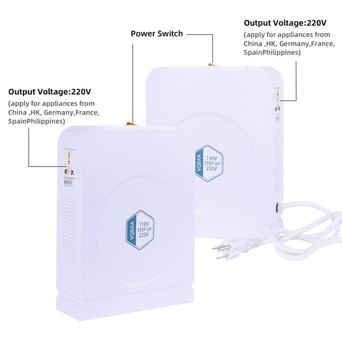 110 To 220 Volt Power Converter For Home And Travel, Heavy Duty 2000 Watt Step Up Transformer With Dual 220V Sockets shown