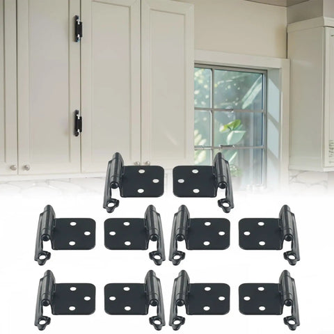 Heavy Duty Self Closing Cabinet Hinges, 10 Pack, Overlay Flush Door Hinges displayed in a kitchen