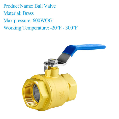 3/4 Inch Full Port Brass Ball Valve With 1/4 Turn Blue Handle For Smooth Shuts, 600 WOG, NPT FIP Connections, durable brass valve