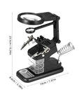 Rechargeable Work Light LED Magnifier Lamp For Workbench And Electronics Must Have Adjustable Arm And Head Desk Mount Welding Clip Hand Clamp Tool Soldering Aid Bright Hands Free Magnifying Lamp with dimensions