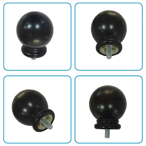 Four Pack Ball Shape Curtain Rod Finials For Five Eighth Inch Rods With M5 Thread Plastic Drapery Ends black ball finials with threaded screw