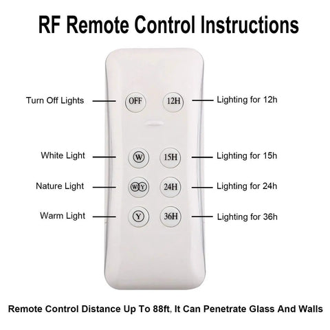 RF remote control for Spot Lighting 30W 1000 Lumens Led Solar Powered Flood Lights with Rf R, showing lighting options and instructions.