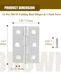 Twenty Pack Three Inch Butt Hinges For Cabinet Doors With Mirror Chrome Finish Built Heavy Duty Stainless Steel Rust Free Hardware Easy Install Screws Included dimensions shown on hinge packaging