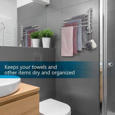 Four Arm Swivel Towel Rack Wall Mount For Bathroom And Kitchen Stainless Steel Rustproof Space Saver holding towels