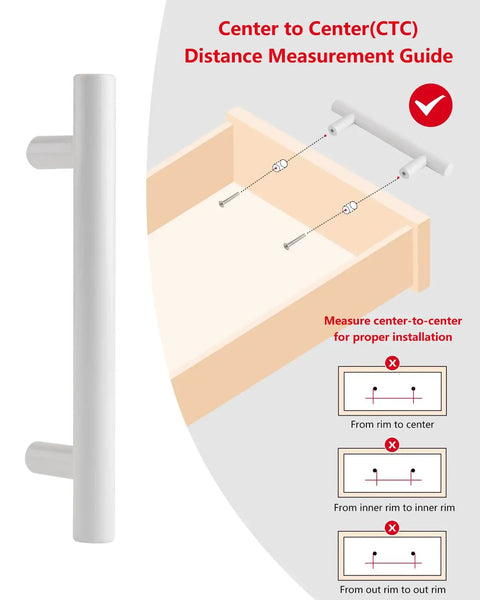 Bright White 5 Pack Closet Door Handles 3.75 Inch Center Pulls installation guide with measurement instructions