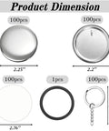 Epic 100 Pack Button Maker Kit For DIY Badges 2.25 Inch Metal Shells Back Covers Transparent Films Keychains And Ring Bundle