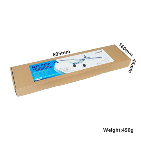 Fox XL 2025 RC Airplane Kit With 1030mm Wingspan Foam Airframe MF1905 2400KV Motor packaging box dimensions labeled