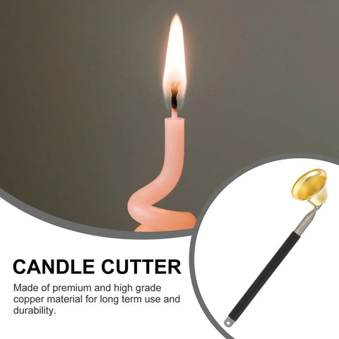 Telescopic Candle Fire Extinguisher With Extensible Copper Wick Snuffer For Home Safety, 18-inch gold copper wick snuffer in use.