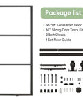 Frosted Glass Sliding Barn Door With Black Carbon Steel Frame 36In By 96In Soft Close Mechanism 6 Ft Hardware Kit Included