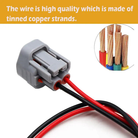 2 Pin Side Marker Light Connector For Lexus ES330 RX330 2004 2005 2006 Easy Install Pigtail Wire Harness, shown with copper wires