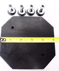 Octagon shaped pad with hardware and tape measure. Heavy Duty Rubber Arm Pad Set Of 4 With All Hardware for universal lifts.
