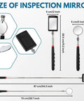 2 Pack Telescoping Inspection Mirror Set With LED Light, Flexible Round And Rectangular Heads, 87 cm and 73 cm handles