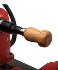 Handle Anything Chuck System for Woodturning Projects Kit With Collet Chuck Base PKHA01 mounted on lathe with wooden handle.