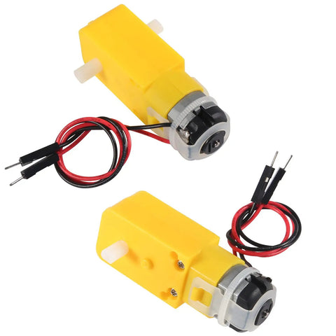 Two Prewired TT Gear Motor Wheel Kit For RC Cars And Robots, yellow dual shaft geared TT gearbox engine with wires