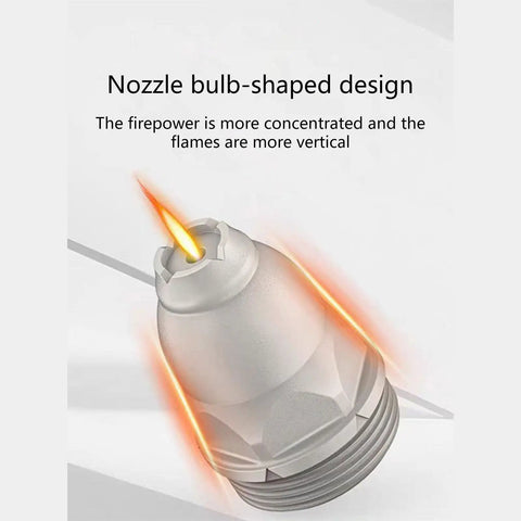 Bulb-shaped design of Premium LGK100 And LGK120 Plasma Cutting Nozzle 1.5mm Copper Torch Consumable with flames visible.