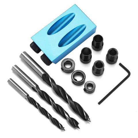 Essential 14 Piece Pocket Hole Jig Drill Kit With 15 Degree Dowel Joinery Set Includes 6mm 8mm 10mm Drill Bits and Accessories