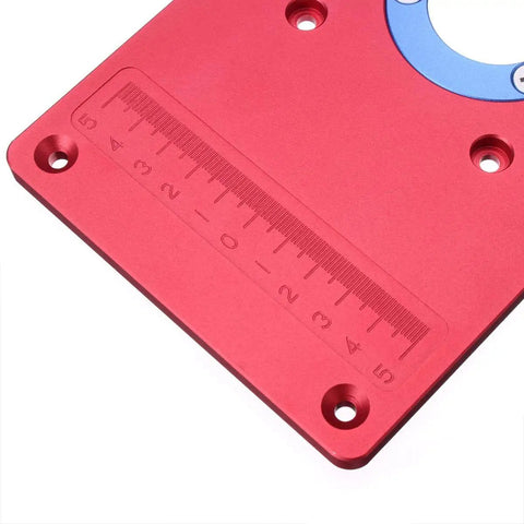 Premium Aluminum Router Table Insert Plate For Woodworking Benches Fits Rt0700c Router Trimmer Includes Heavy Duty Drill Chuck with ruler detail.