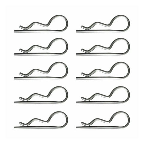 10 Piece Heavy Duty Zinc Coated Split Cotter Pin Set Featuring Flexible R Clip Design Slips Right Onto Secure Bolt Fasteners For Quick Shop Repairs And No Sweat Diy Automotive Assembly Work
