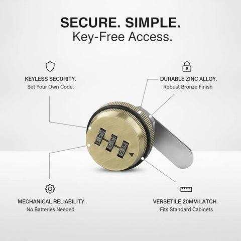 Mechanical Combination Cam Lock Keyless Cabinet Lock For File Cabinets And Storage Lockers With Personal Code shown in bronze